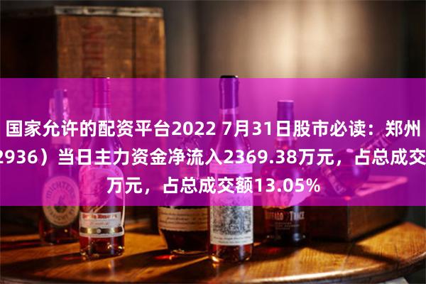 国家允许的配资平台2022 7月31日股市必读：郑州银行（002936）当日主力资金净流入2369.38万元，占总成交额13.05%