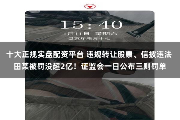 十大正规实盘配资平台 违规转让股票、信披违法 田某被罚没超2亿！证监会一日公布三则罚单